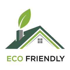 Eco-Friendly House Logo with Green Leaf Chimney