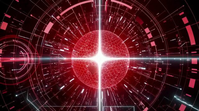 Dynamic red tech sphere with glowing lines, perfect for futuristic presentations and cutting-edge technology videos, captivating visual element