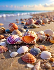 Seashells on sandy beach