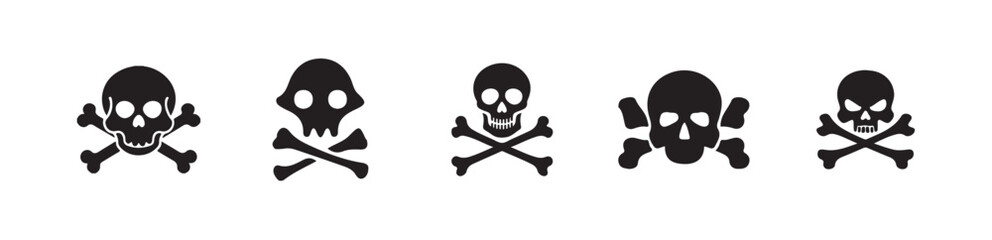 Skull and Crossbones, Poison Hazard Warning Sign,triangular warning sign with a black skull and crossbones, vector illustration eps 10.