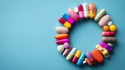 Obraz premium Assortment of Colorful Pills and Capsules in a Circle