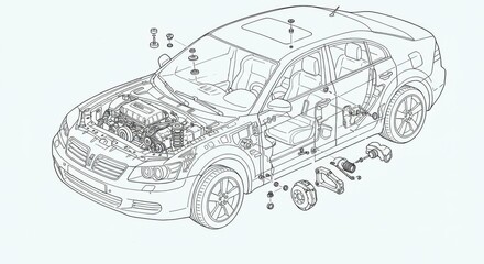 Fototapeta premium Detailed diagram showcasing the inner workings and components of a modern vehicle