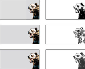 Set of bear illustrations in multiple styles including full color, black and white, outline, and shading variations
