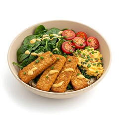 Fototapeta premium savory breakfast bowl with tempeh, isolated on white background