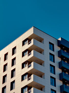 Low angle view modern residential building facade