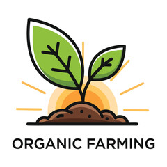 Organic Farming Sprout Sun and Earth Icon