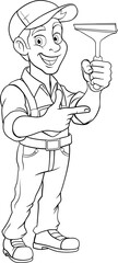 Window Cleaner Car Wash Cartoon Squeegee Man