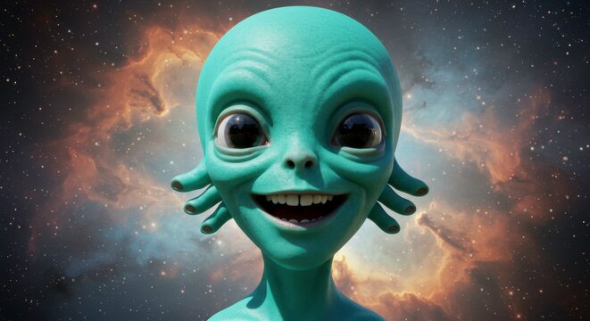 Extraterrestrial encounter: A smiling alien greets humanity from distant galaxies
