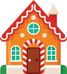 Illustration of a Christmas gingerbread house decorated with candy canes and icing