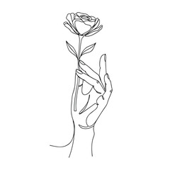 Delicate Hand Holding a Rose Minimalist Line Art