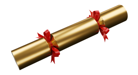 Festive gold christmas cracker with red ribbon ties festive celebration holiday season