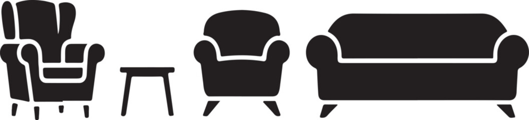 Sofa Armchair and Table Silhouette Furniture Vector