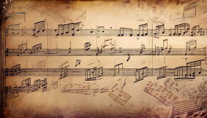 aged paper with musical notation lines faded texture and sepia tones capturing vintage aesthetics and antique feel with scattered notes