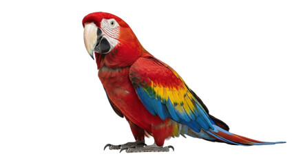 Isolated Scarlet Macaw, colorful parrot perched in a natural setting with bright plumage