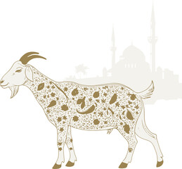 goat and mosque eidul adha design, edul adha vector, regional vector