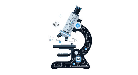 Advanced AI-integrated digital microscope with circuit board patterns.