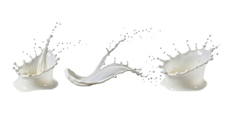 Isolated Dairy Liquid Splash Set, Liquid Crown, Pure Fresh Fluid, White Milky Beverage