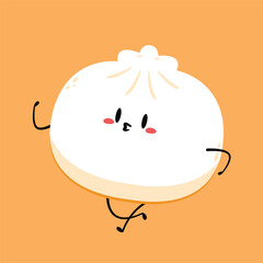 Cute Dim sum character, traditional Chinese dumplings, with funny smiling faces. Kawaii Asian food vector.