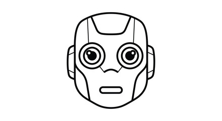 Simple Line Art Illustration of a Robots Head with Big Eyes.