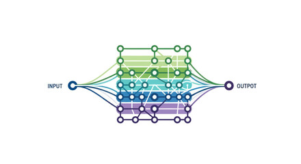 Abstract Neural Network Diagram with Input and Output Nodes.