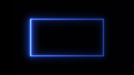 Abstract glowing blue neon rectangle shape icon illustration background 4k.