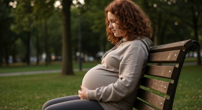 Serene contemplation: Expectant mother enjoying peaceful moment in nature during pregnancy