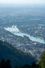 Aerial view of a river through a city
