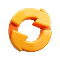 Bright orange circular arrow symbol representing recycling or refreshing isolated on white background