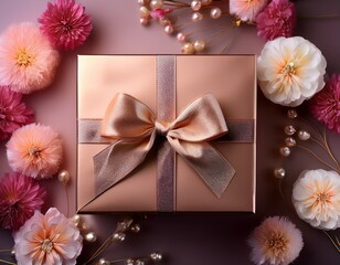 gift box with a bow and flowers