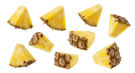 Isolated pineapple chunks, fresh tropical fruit ready for cooking and smoothies, summer treat