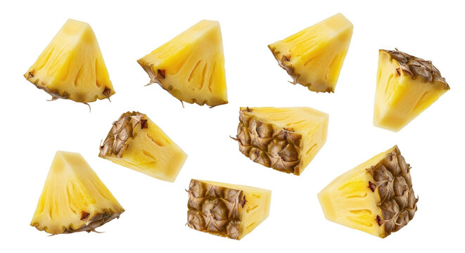 Isolated pineapple chunks, fresh tropical fruit ready for cooking and smoothies, summer treat