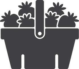 Simple silhouette icon of a basket full of strawberries