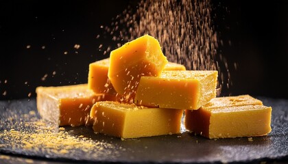ghee laden pieces of falling mysore pak