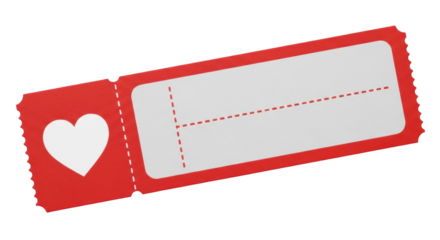 Isolated gift card or coupon with a heart shaped cut out on red paper with dotted lines