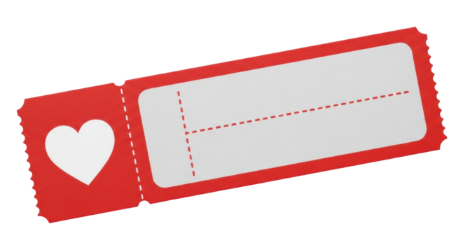 Isolated gift card or coupon with a heart shaped cut out on red paper with dotted lines