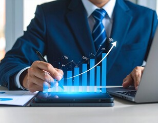 man studying graph with percentage