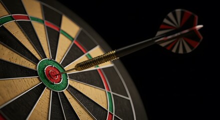 Dart Hitting Bullseye in Dartboard
