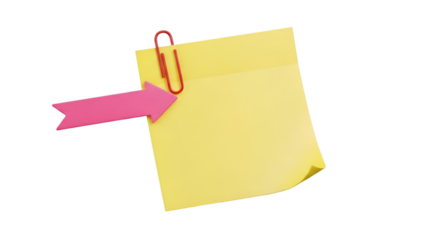 Yellow Sticky Note with Red Paperclip and Pink Arrow