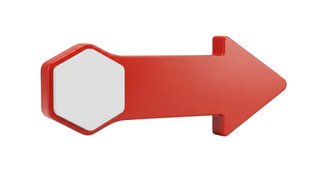 Isolated Red Arrow with Hexagon End, 3D Illustration, Directional Indicator, Object
