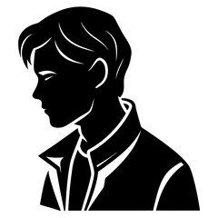 Stylized black silhouette of a young man in profile wearing a collared jacket