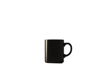 A minimalist silhouette of a coffee mug with steam, drawn in solid black with smooth lines in a flat vector style, isolated on clean white with no shadows or textures