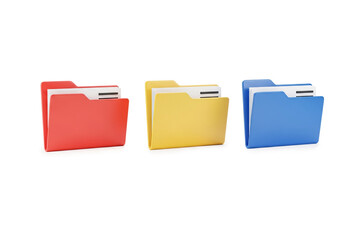 3d Rendering of Red Yellow Blue Folders Isolated on White Background