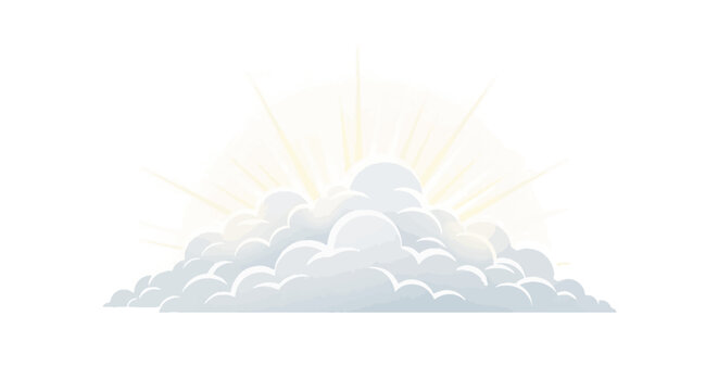 Fluffy Clouds with Radiant Sun Rays, Heavenly Light and Spiritual Glow Illustration for Peace, Hope, and All Saints Day