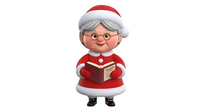 Charming mrs. claus figure singing carols holding a book festive christmas decoration