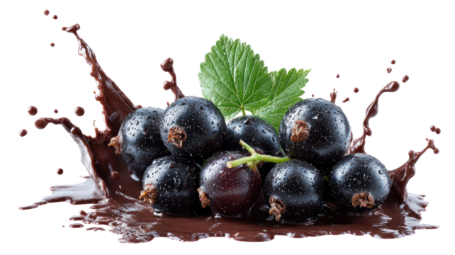 Black currant in chocolate with sweet glossy candy coating showing tasty dessert fruit snack detail isolated on white background