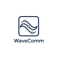 A simple, modern logo design featuring stylized waves and connected dots, representing communication.