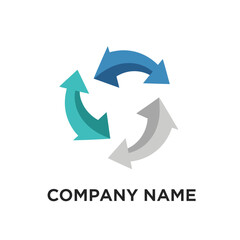 Three curved arrows in a circular formation, representing cyclical processes and company branding.
