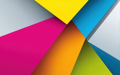 A vibrant design featuring overlapping geometric shapes in a variety of bold colors, creating a dynamic and playful aesthetic.