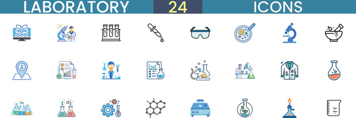 Collection of science laboratory icons representing research and discovery elements vector