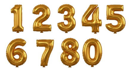 Gold Number Balloons 0-9 on Black numbers golden